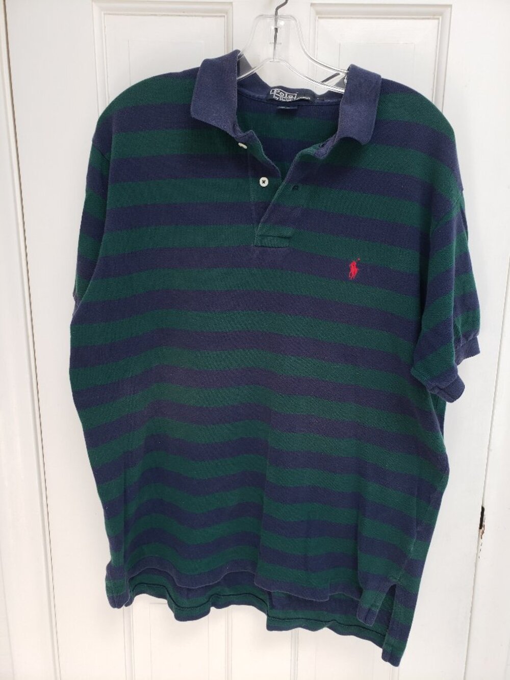 Polo Ralph Lauren Vintage 90s Striped Rugby Polo Shirt Large Green Navy Blue